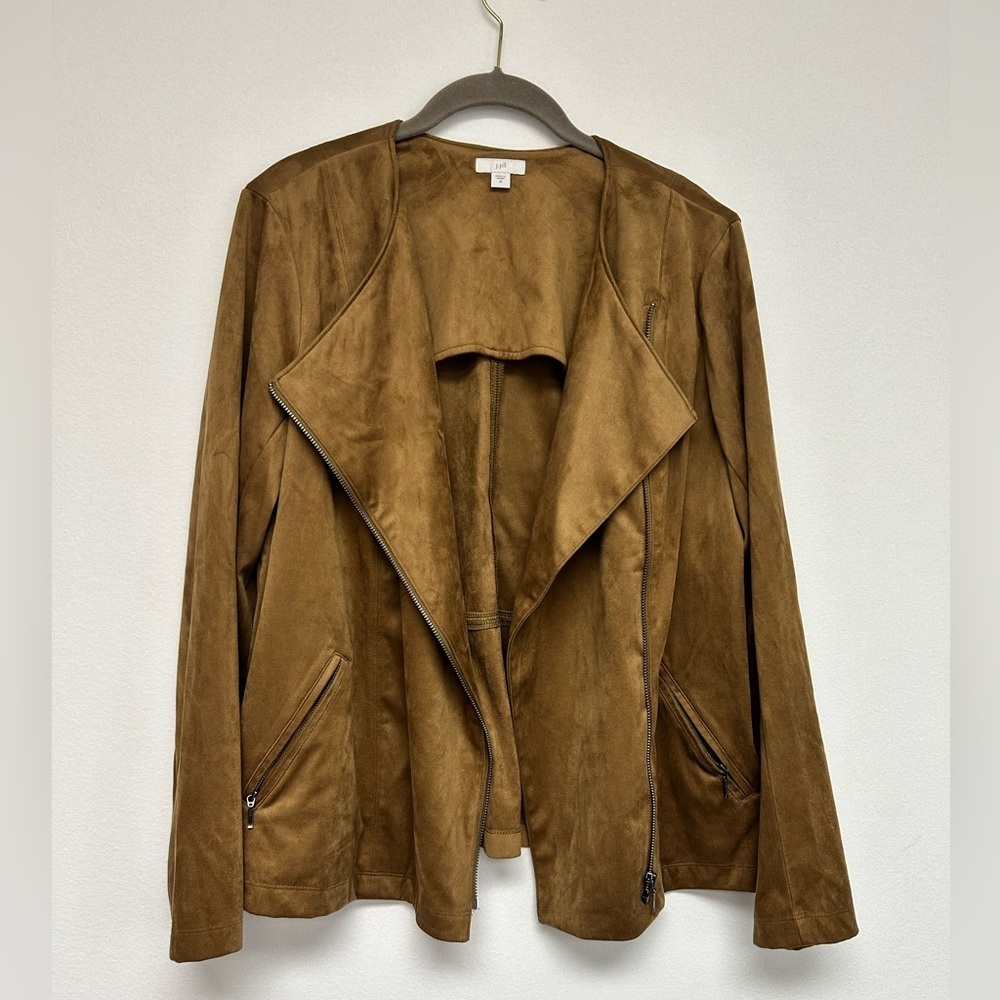 J. Jill Faux Suede Tan Moto Style Jacket Size M Brown Zip Front Zip Pockets​